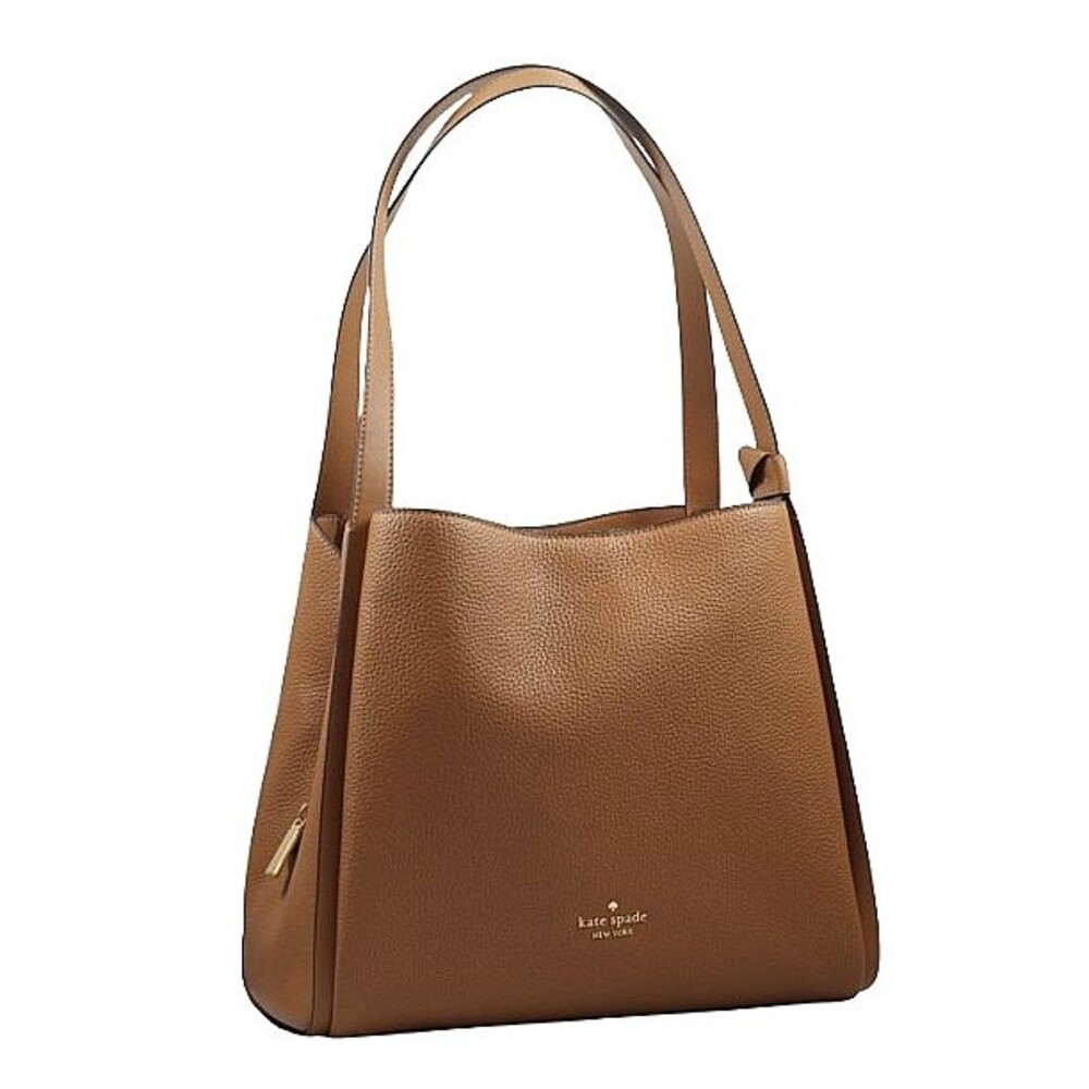 Kate Spade New York Knott Large Shoulder Bag Brown Peebled Leather Handbag Purse